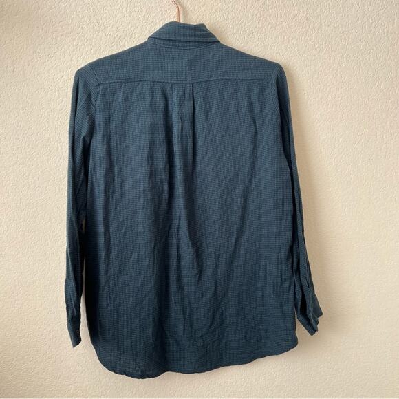 Brandy Melville check plaid 3/4 sleeve button down shirt navy blue forest green - Picture 3 of 5